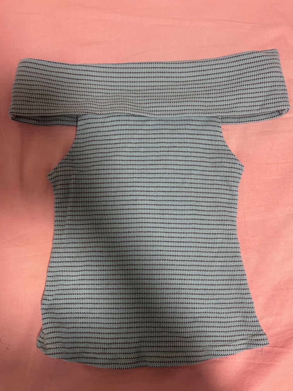 Off-Shoulder Ribbed Crop Top in Light Blue